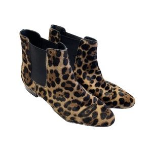 J Crew Collection 8 Leather Animal Print Calf Hair Chelsea Boot Bootie Black Tan